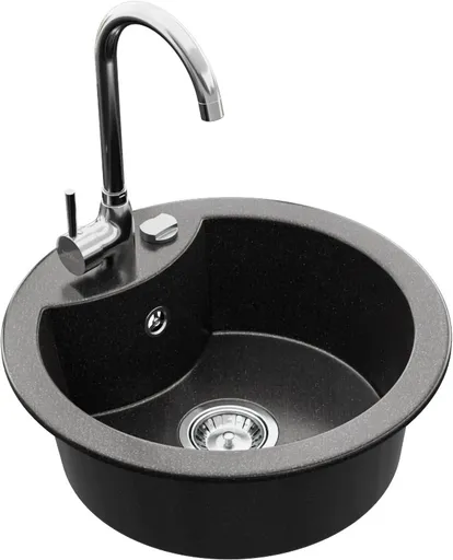 MEXEN/S Diego granitový dřez 1-miska včetně baterie Telma, černá kropenatý 6512-76-670200-00