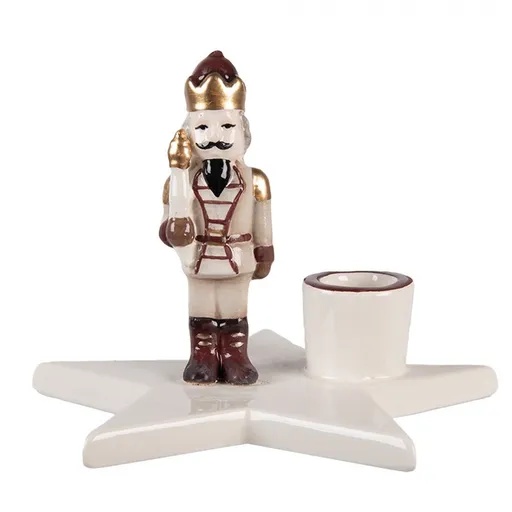 Béžový keramický svícen Louskáček ChrisMs - 15*14*12 cm 6CE2253