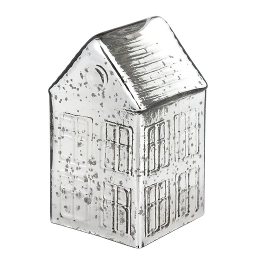 JOLLY & BRIGHT Domeček skleněný 20 cm - stříbrná