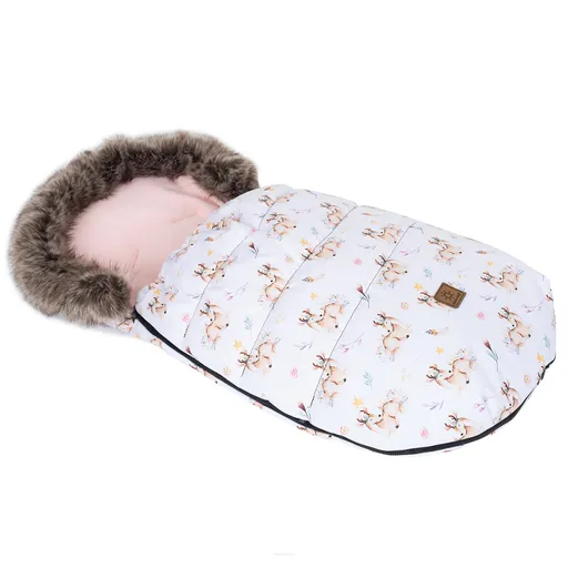 Mamo Tato Zimní fusak Lux s kožešinkou, Srnky, 50 x 100cm - růžová, béžová