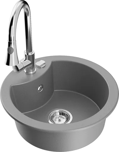 MEXEN/S Diego granitový dřez 1-miska včetně baterie Elia, šedá 6512-71-670101-00