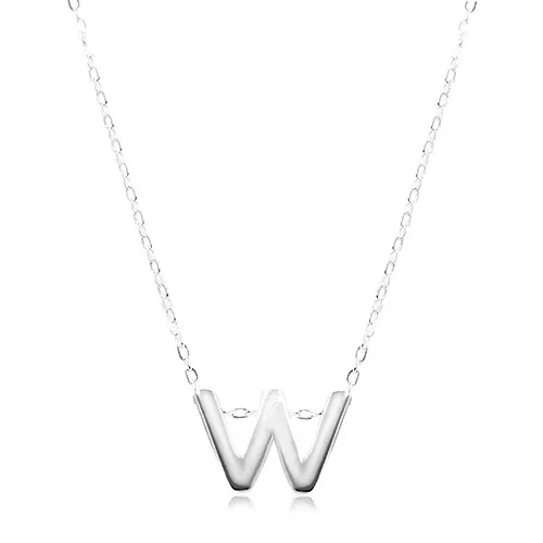 Stříbrný 925 náhrdelník, lesklý řetízek, velké tiskací písmenko W