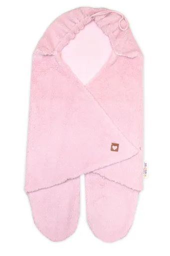 Baby Nellys Chlupáčková zavinovačka s kapucí a nožičkama, pudrová