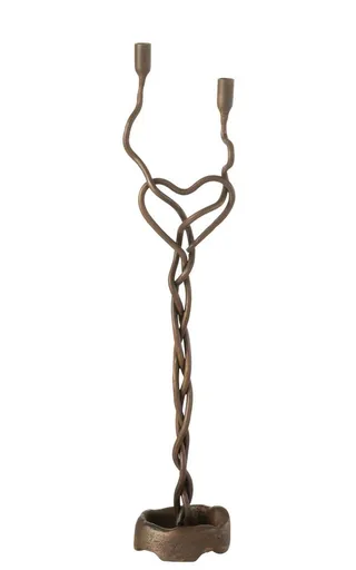 Bronzový antik kovový svícen se srdcem na úzké svíčky Noir - 9*8*48 cm 36326