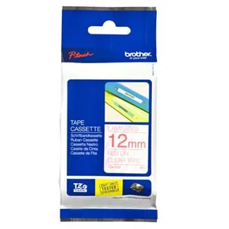 Brother originální páska do tiskárny štítků, Brother, TZE-132, červený tisk/průsvitný podklad, laminovaná, 8m, 12mm