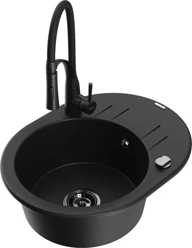 MEXEN/S Kevin granitový dřez s odkapávačem včetně baterie Aster, černá 6517-77-73450-70-B