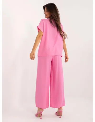 Dámský komplet se širokými kalhotami růžový