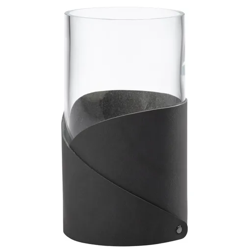 Váza FOLD NUPO 15 cm, antracitová, kůže / sklo, LIND DNA
