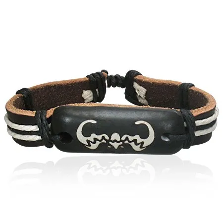 Kožený náramek se šňůrkami - známka s netopýrem