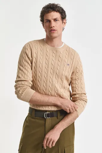 SVETR GANT COTTON CABLE C-NECK KHAKI MEL