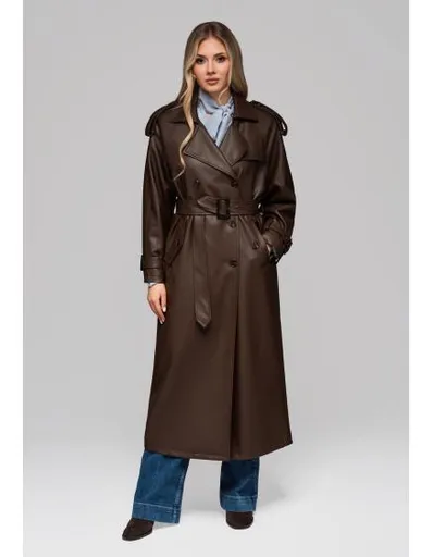 Dámský kabát LARICA s páskem OW-COLC-0101 v2 – hnědý