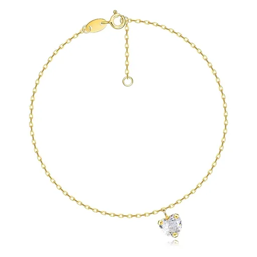 Náramek ze 14K zlata ve žluté barvě - čiré zirkonové srdce, oválná očka