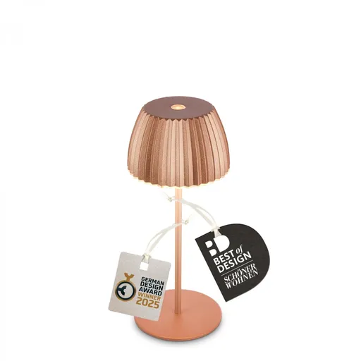 BRILONER Nabíjecí stolní lampa Riffle Mini - 20 cm, 1,5W, 150lm, bezdrátová, LED, stmívatelné, dotykový vypínač, měď 7552013