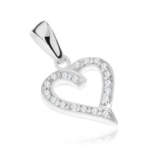 Stříbrný 925 přívěsek - obrys pravidelného srdíčka zdobený čirými zirkony