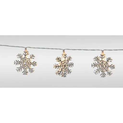 Řetěz se svítícími sněhovými vločkami, 120 cm, teplá bílá, na baterie