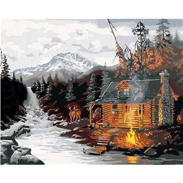 Zuty - Malování podle čísel - CHATA, JELEN, ŘEKA A HORY (D. RUSTY RUST), 80x100 cm, vypnuté plátno n (HRAmmb03413nad)