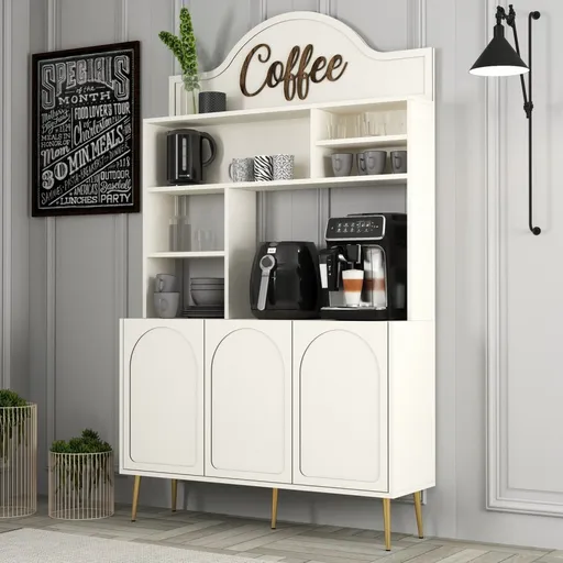 Coffee Bar Cabinet Lyon 120 - Cream, Gold