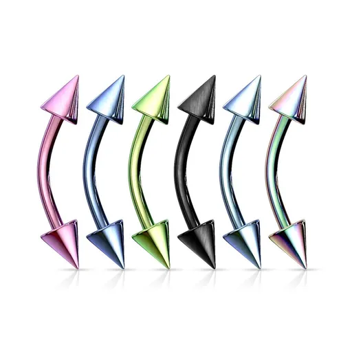 Ocelový piercing do obočí s hroty - PVD úprava, šířka 1,2 mm, délka 10 mm - Barva: Světle modrá