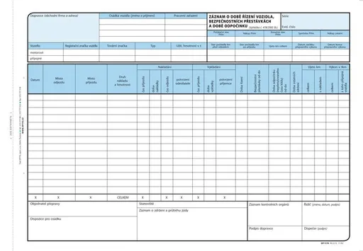 Tiskopis Záznam o době řízení vozidla a bezp. přestávkách Karbon A4 samopropis 100 listů OPTYS