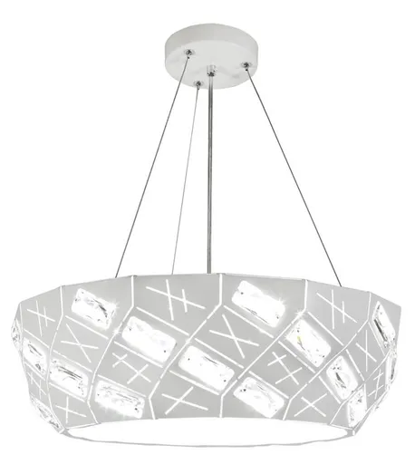 LED závěsná lampa bílá kulatá s krystaly 24W Glance