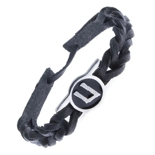 Černý náramek kožený – pletený, runa "Uruz"