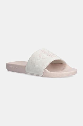 Pantofle Calvin Klein Jeans SLIDE MONOGRAM CO dámské, béžová barva, YW0YW00103