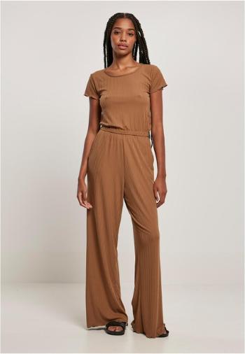 Urban Classics Ladies Rib Wid Leg Jumpsuit darktaupe - XXL