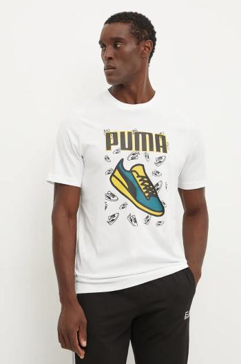 Bavlněné tričko Puma bílá barva, s potiskem, 683209