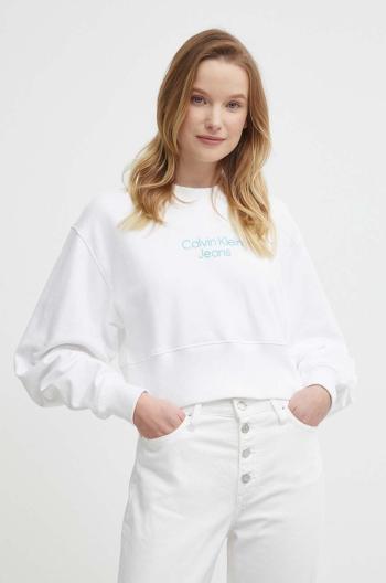 Bavlněná mikina Calvin Klein Jeans dámská, bílá barva, s potiskem, J20J221466