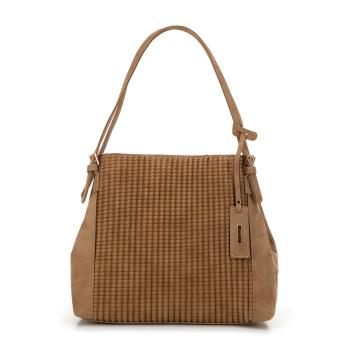 Dámska shopperka z ekologickej kože s ozdobným strapcom béžová 99-4Y-701-9  