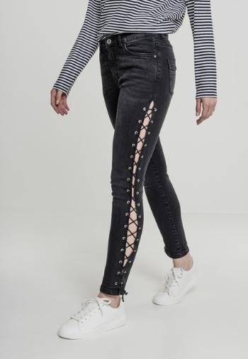 Urban Classics Ladies Denim Lace Up Skinny Pants black washed - 29