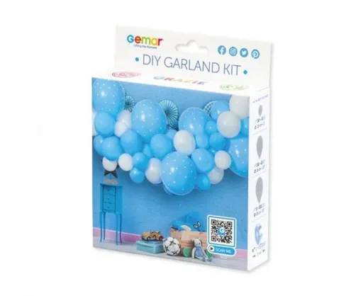 Balónková girlanda - Sada baby modrobílá 300 cm - 65 ks - Baby shower - GoDan