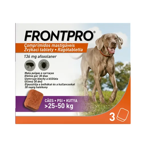 FRONTPRO Žvýkací tablety pro psy 25–50 kg 136 mg 3 tablety