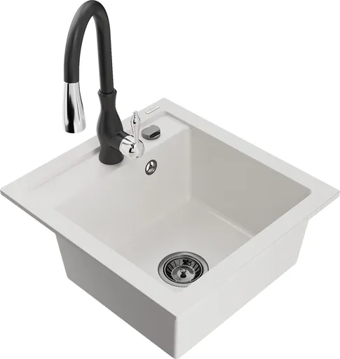 MEXEN/S Vito granitový dřez 1-miska včetně baterie Savita, bílá 6503-20-672601-70