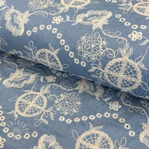 Bavlněná látka JEANS Embroidery Buttercup