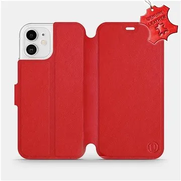 Flipové pouzdro na mobil Apple iPhone 12 - Červené - kožené -   Red Leather (5903516374830)