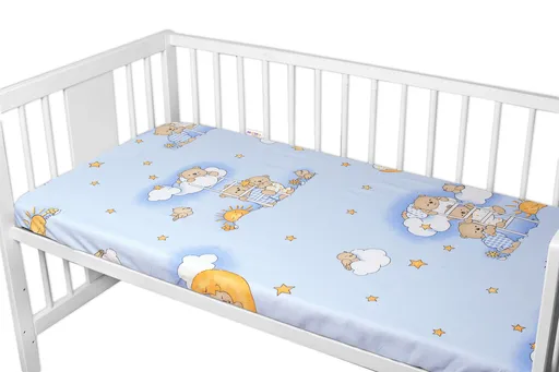 Baby Nellys Prostěradlo do postýlky 140x70cm, bavlna Premium, Medvídek na žebříku, modré