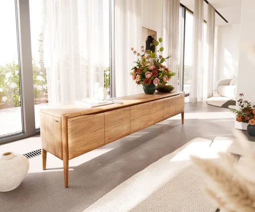 TV stolek Simcha 220 cm přírodní akácie 4 dvířka 2 zásuvky