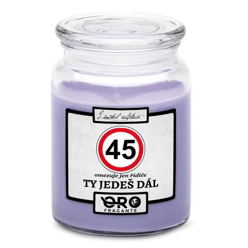 Svíčka Ty jedeš dál – výběr věku (věk: 45, Vůně svíčky: Levandule)