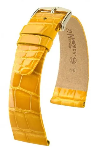 Řemínek Hirsch Prestige Alligator - žlutý, lesk - 20 mm - L – Standardní délka (doporučujeme) - 16 mm - Rose Gold