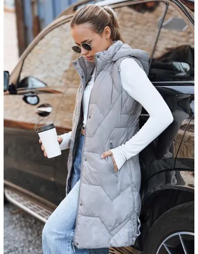 Dámská dlouhá prošívaná vesta, šedá