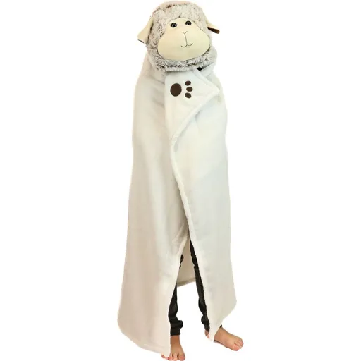 Cozy Noxxiez BL805-2 Ovečka hřejivá deka s kapucí se zvířátkem a tlapkovými kapsami 130 x 100 cm
