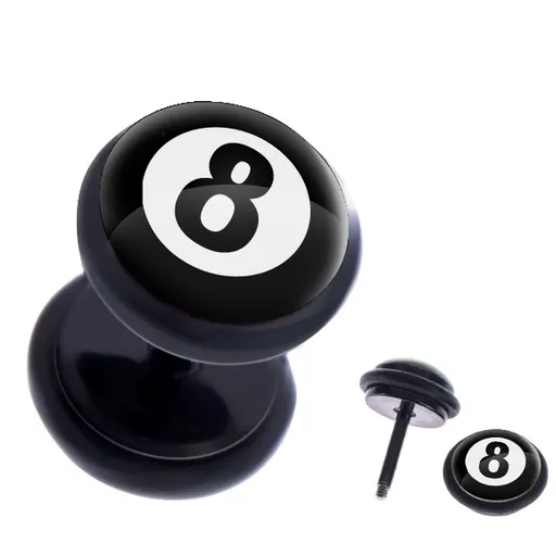 Ocelový fake plug do ucha s motivem biliárové koule