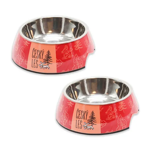 Akinu ČESKÝ LES Melaminová miska s nerez vložkou šípková červená M 2 x 800 ml