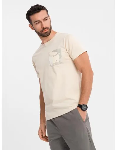 Pánské bavlněné tričko s výstřihem do V a efektem praní - tmavě modré V7 OM-TSWT-0242