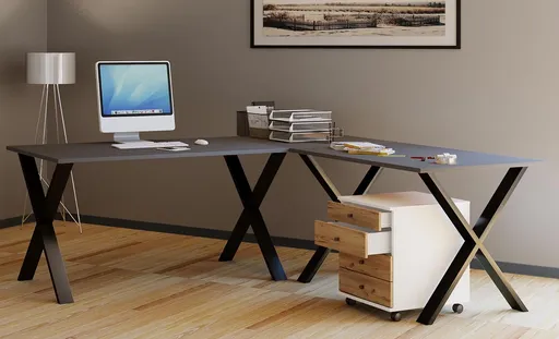 VCM Rohový stůl Lona 220x190x80 X-nohy, antracit