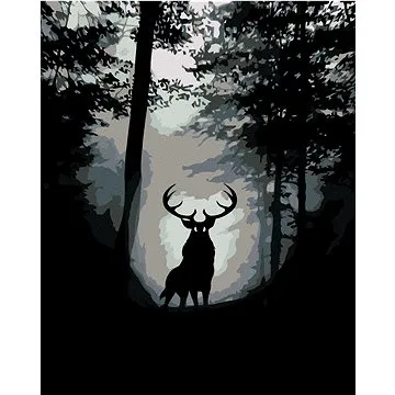Diamondi - Diamantové malování - JELEN V TEMNÉM HVOZDU, 40x50 cm, bez rámu a bez vypnutí plátna (603628A)