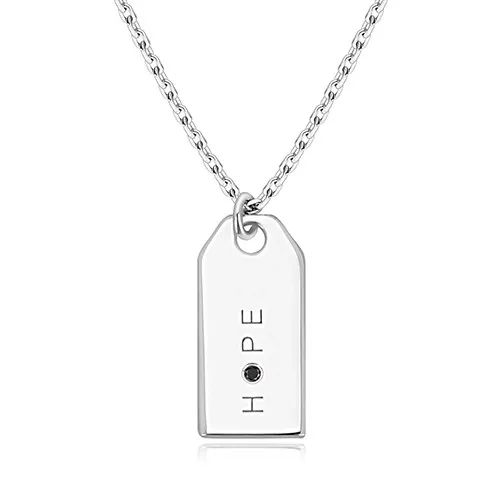 Černý diamant - náhrdelník ze stříbra 925, zrcadlově lesklá známka, nápis "HOPE"