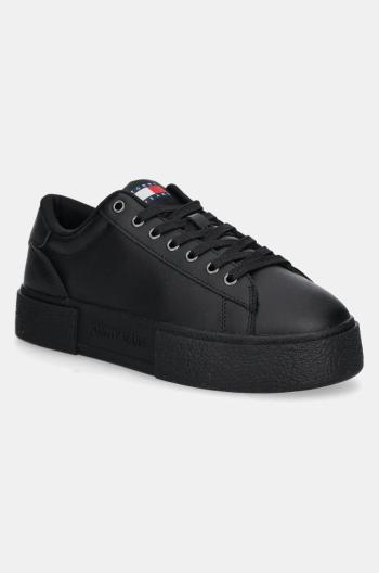 Kožené sneakers boty Tommy Jeans TJW FLATFORM SNEAKER černá barva, EN0EN02698