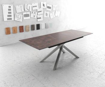 Jídelní stůl Edge 180/220x90 cm sklo vintage hnědá křížová
